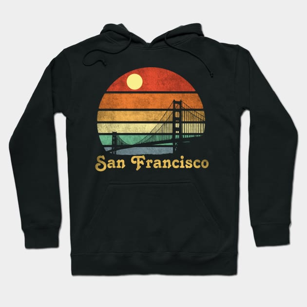 Vintage Sunset San Francisco, Retro Golden Gate Bridge Silhouette Hoodie by zozo-shop